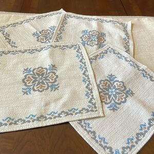 Vintage German baumwolle linen set of 4 napkin placemats natural blue color